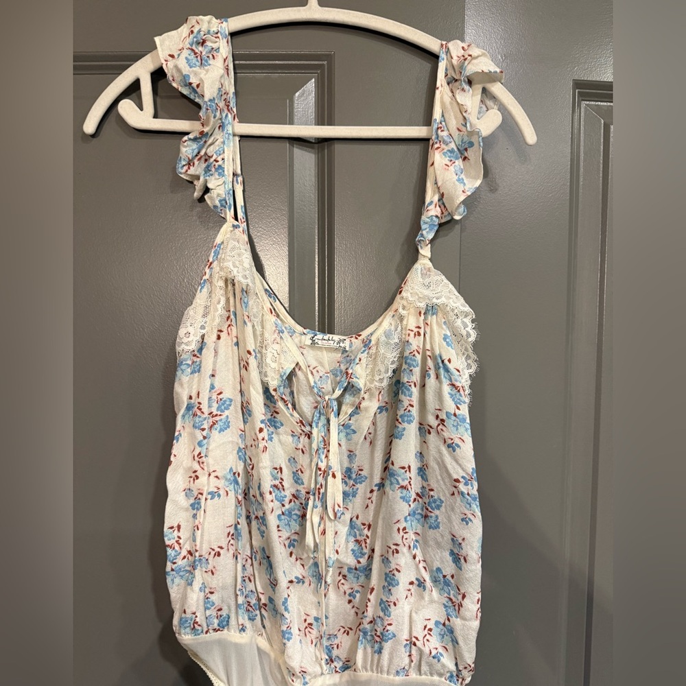 Free People Floral Ruffle bodysuit